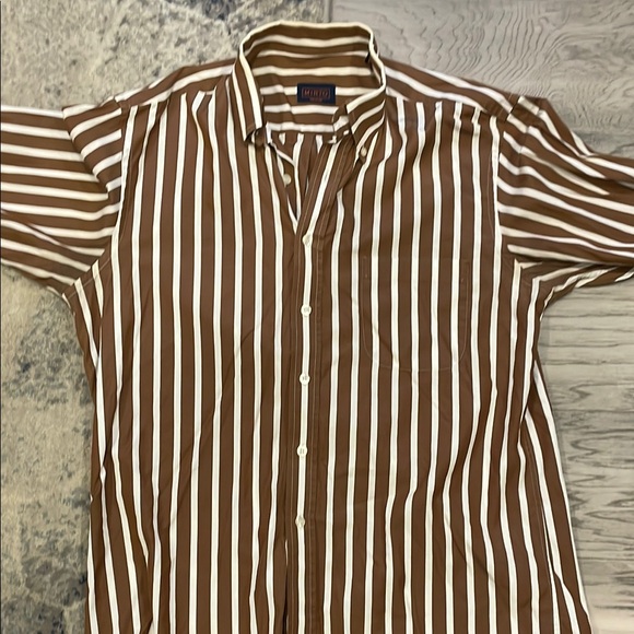 Mirto Brown and White Striped Casual Button Down Shirt - Picture 1 of 1